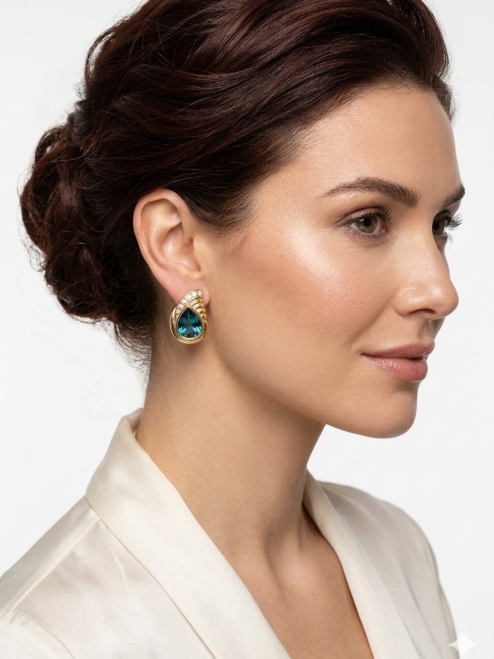 Swarovski Goldtone Statement Earrings – Teal & Clear Crystals